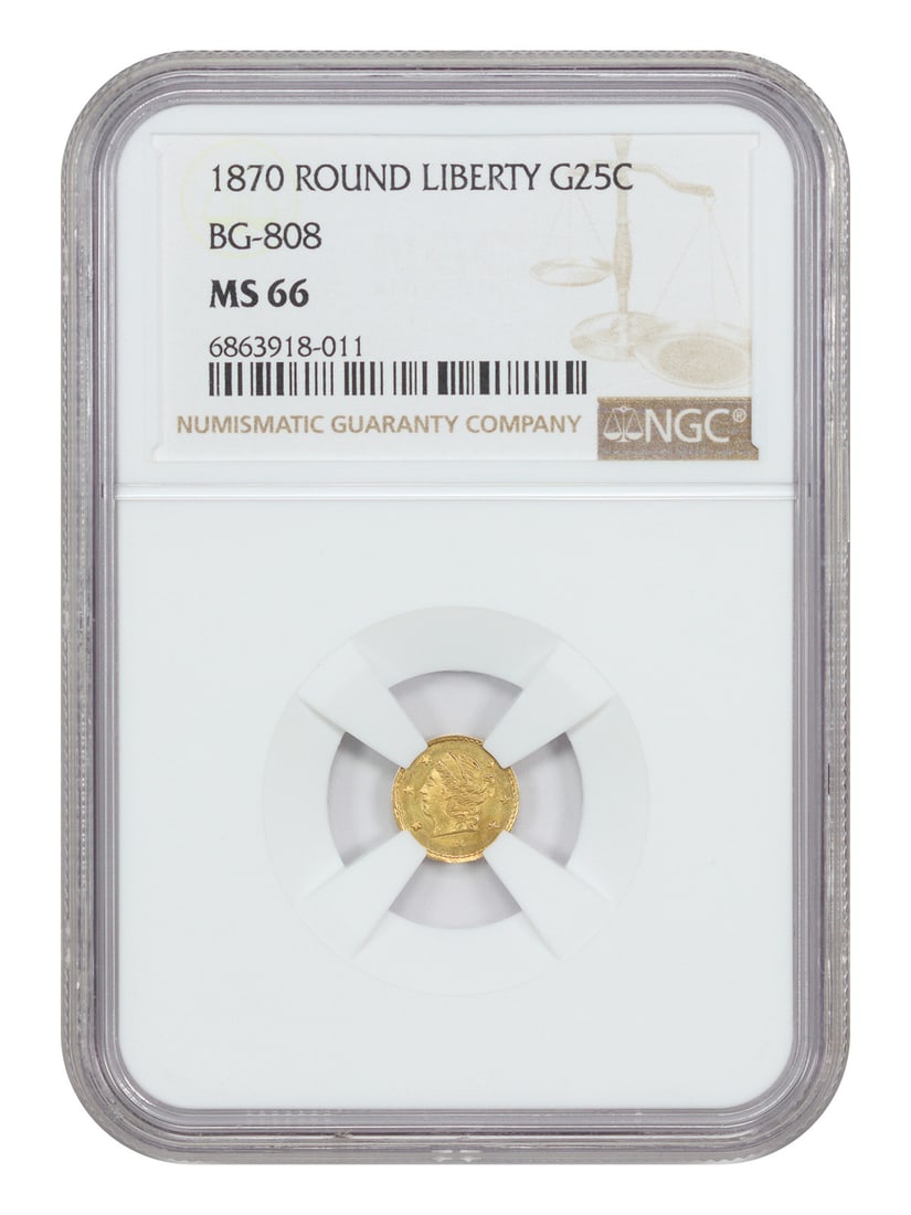 Cal. Fractional: 1870 25C NGC MS66 (BG-808) - California Fractional Gold (1 of 4)