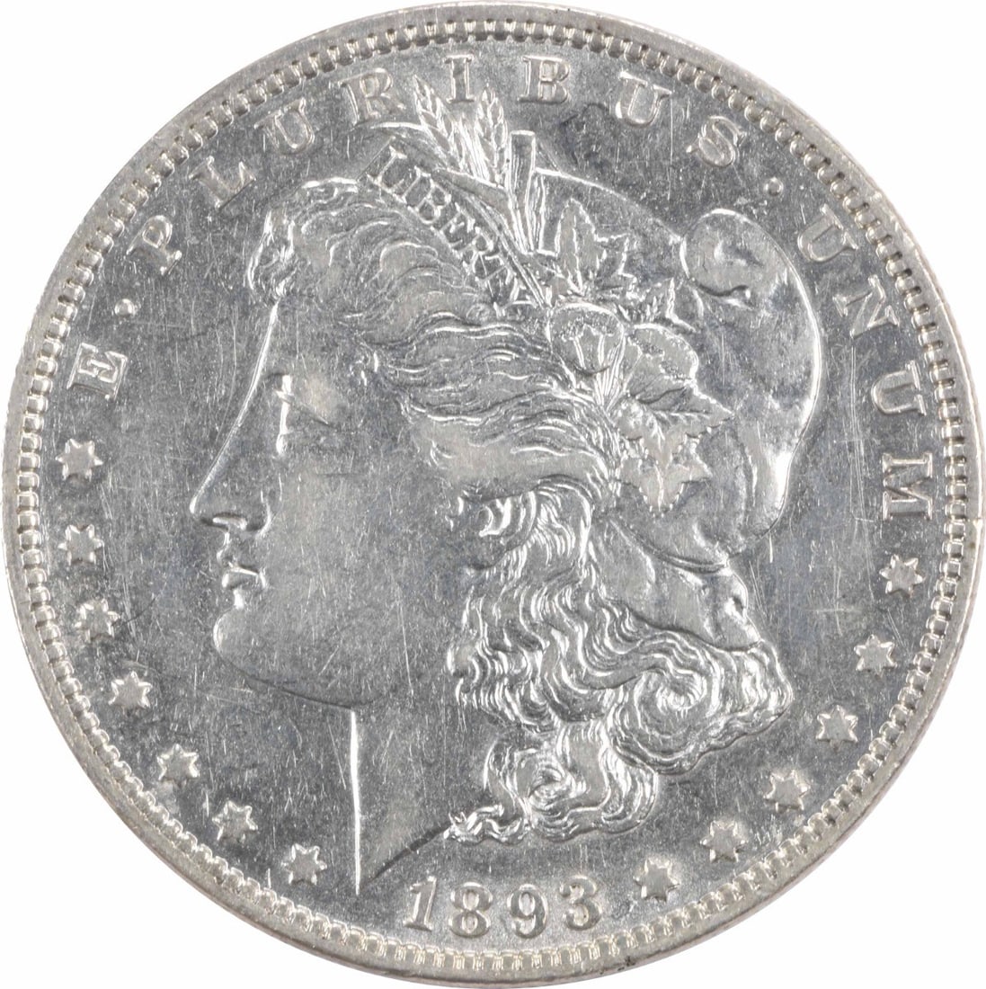 Morgan Silver Dollar 1893 AU Uncertified: Morgan Silver Dollar 1893 AU Uncertified The 1893 Morgan Silver Dollar is a circulated coin with an AU grade, bearing the signature of George T. Morgan, the designer. Made of 90% silver and 10% copper