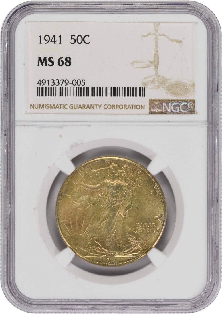 Silver Half Dollar Walking Liberty 1941 MS68 NGC: Silver Half Dollar Walking Liberty 1941 MS68 NGC The 1941 Silver Half Dollar Walking Liberty coin is a stunning example of American numismatics, featuring the iconic design of Adolph Alexander