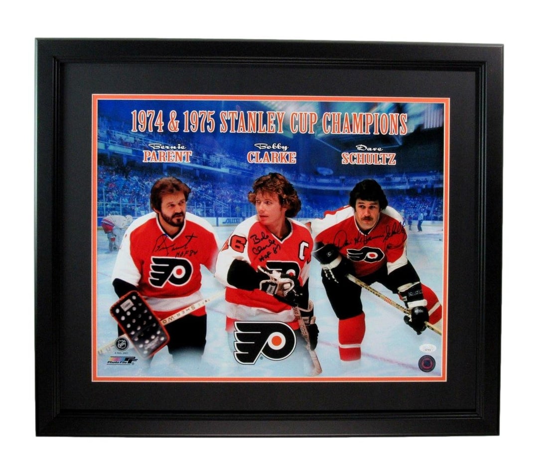 Parent/ Clarke/ Shultz Multi-Signed/ Inscribed 16x20 Photo Flyers Framed JSA 192029: Parent/ Clarke/ Shultz Multi-Signed/ Inscribed 16x20 Photo Flyers Framed JSA 192029 Item Specifics: Autograph Authentication: James Spence Authentication (JSA) Original/Reprint: Original Product: