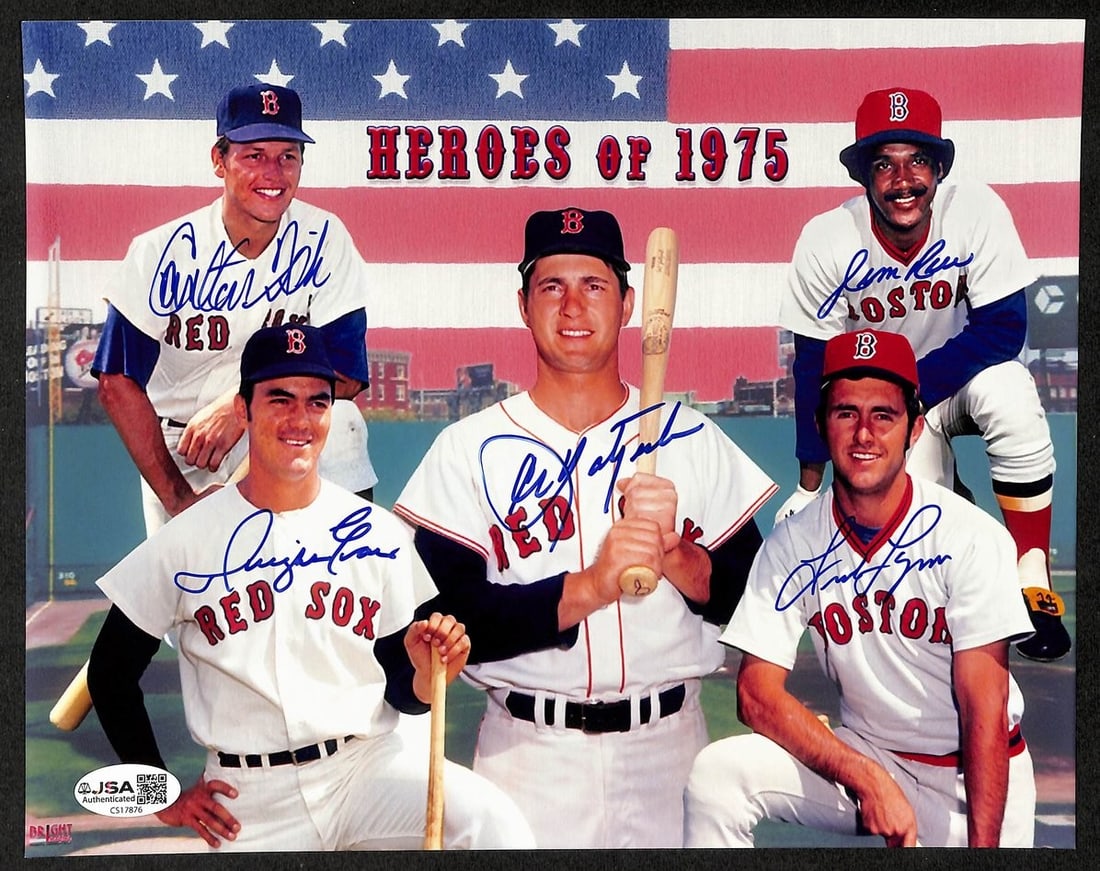 Fisk Lynn Signed Red Sox Photo HOF Rice Evans 8x10 Yastrzemski: Fisk Lynn Signed Red Sox Photo HOF Rice Evans 8x10 Yastrzemski Signed by Fisk Lynn and Yastrzemski, this 8x10 photo features Hall of Famer Rice Evans in action, a rare and unique piece for baseball fa