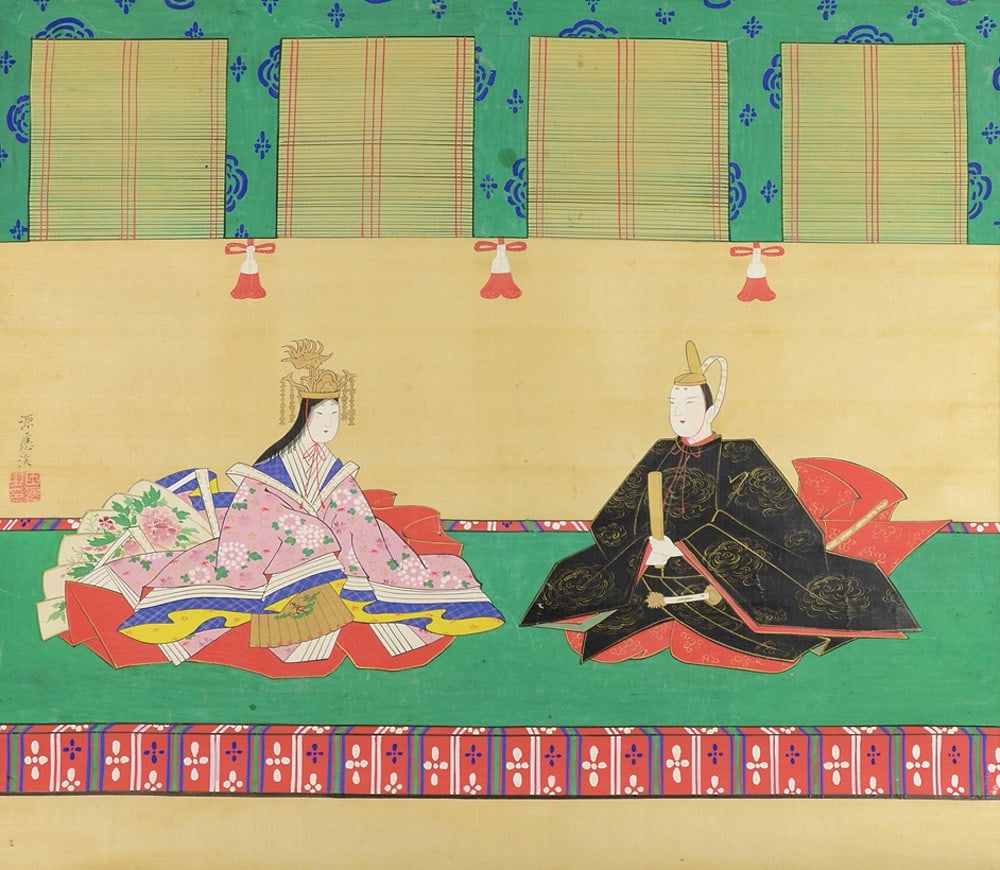 Minamoto Okei Antique Japanese Scroll Painting Hinamatsuri Dolls Color on Silk: Minamoto Okei Antique Japanese Scroll Painting Hinamatsuri Dolls Color on Silk Item Specifics: Artist: Minamoto Okei Subject: Hinamatsuri Dolls Material: Color on Silk Style: Japanese Size: 50 x 57 cm