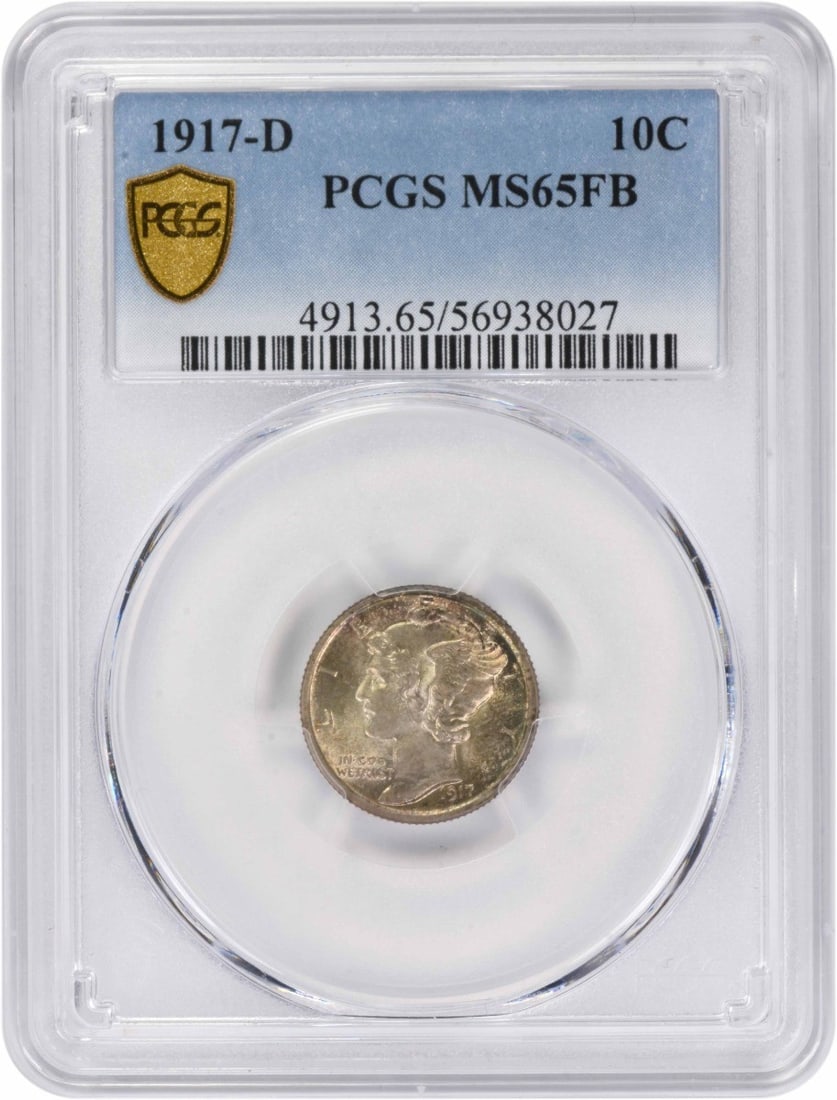 MS65FB Mercury Dime 1917-D Silver: MS65FB Mercury Dime 1917-D Silver MS65FB Mercury Dime 1917-D Silver is a highly graded circulated/uncirculated coin, certified by PCGS with a KM number of 140, indicating its rarity. This 1917-D Mercu