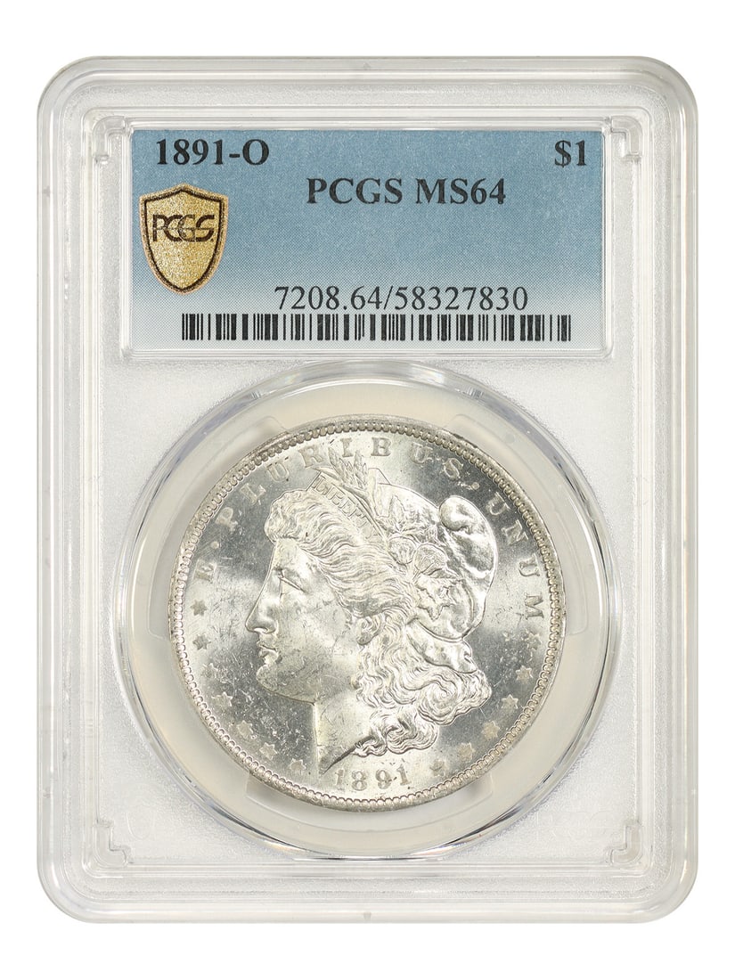1891-O $1 PCGS MS64 - Morgan Dollar - Desirable O-Mint Morgan: 1891-O $1 PCGS MS64 - Morgan Dollar - Desirable O-Mint Morgan 1891-O $1 PCGS MS64 - Morgan Dollar - Desirable O-Mint MorganThis 1891-O Morgan Dollar is certified MS64 by PCGS, indicating a high level 