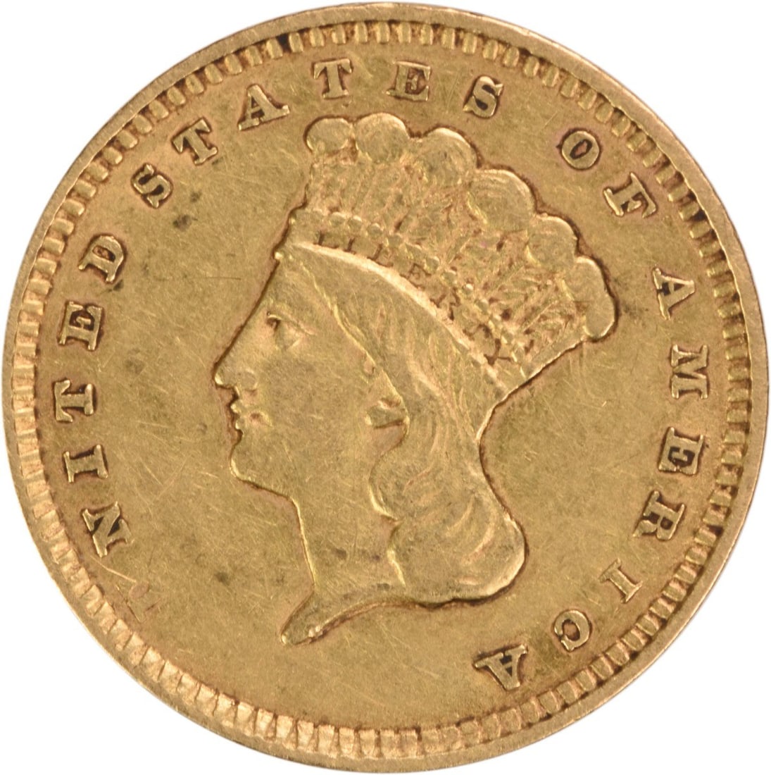 Type 3 AU Gold 1856 Uncertified: Type 3 AU Gold 1856 Uncertified The 1856 AU Gold $1 coin features a reeded edge and bears the signature of James Barton Longacre, the designer. Made from 90% gold and 10% copper, this circulated coin