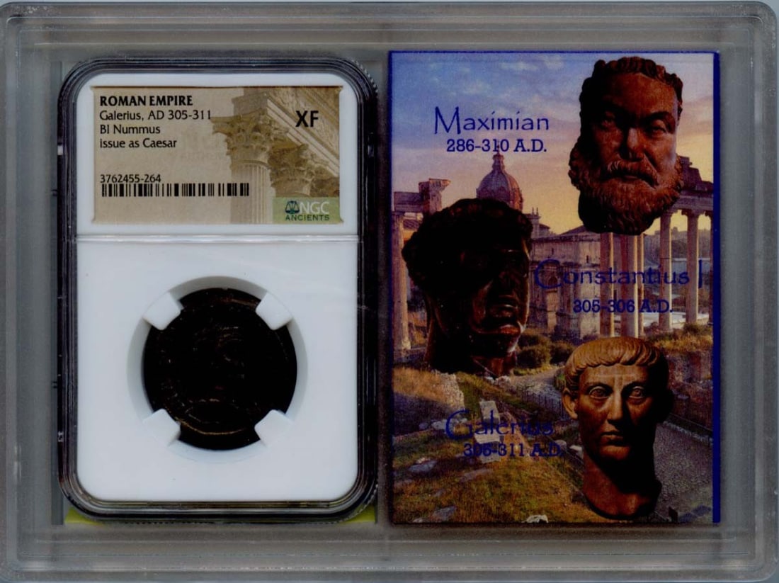 Galerius, AD 305-311 ROMAN BI Nummus NGC XF40 Story Vault: Galerius, AD 305-311 ROMAN BI Nummus NGC XF40 Story Vault Galerius, AD 305-311 Roman bi nummus with NGC XF40 certification, offering a rare glimpse into the ancient Roman Empire's coinage. This nummus