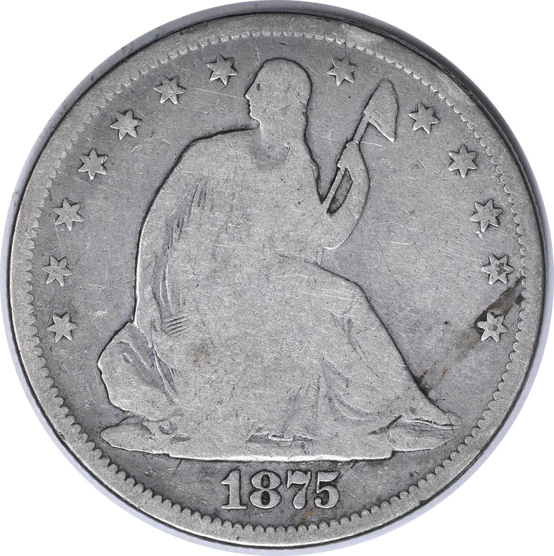 Liberty Seated Silver Half Dollar WB-105 G Uncertified 1875 S Micro: Liberty Seated Silver Half Dollar WB-105 G Uncertified 1875 S Micro The 1875 S Liberty Seated Silver Half Dollar WB-105 G Uncertified is a rare and historic coin, featuring the iconic Seated Liberty d