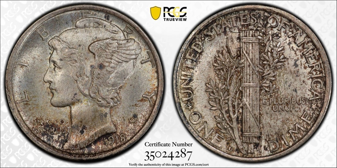 MS64 MERCURY DIME PCGS 1918-D: MS64 MERCURY DIME PCGS 1918-D MS64 MERCURY DIME PCGS 1918-D is a highly graded uncirculated dime from the Denver mint, certified by the Professional Coin Grading Service (PCGS) with a grade of MS 64. 