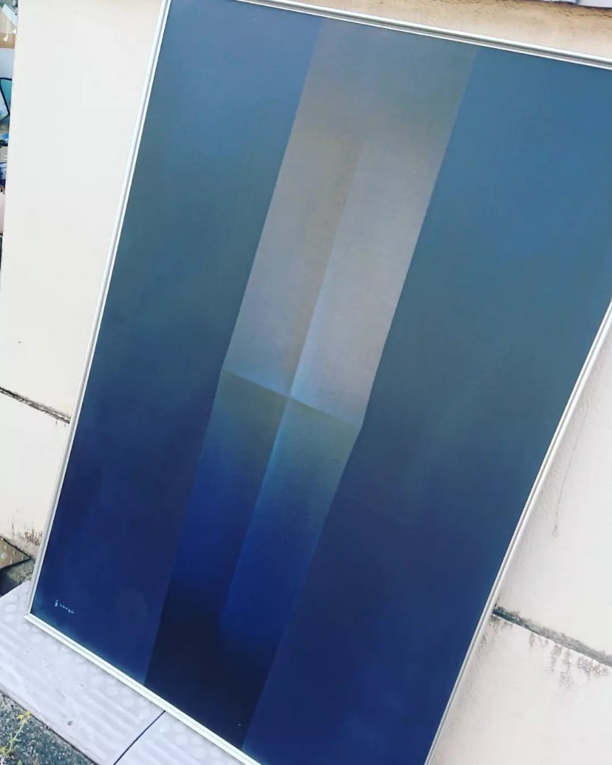 Gaku Onogi Landscape G 1974 Large Oil Painting Japanese Abstract Blue: Gaku Onogi Landscape G 1974 Large Oil Painting Japanese Abstract Blue Item Specifics: Unit Of Sale: Single Piece Artist: Gaku Onogi / Manabu Onogi Signed By: Gaku Onogi / Manabu Onogi Size: Large Sign