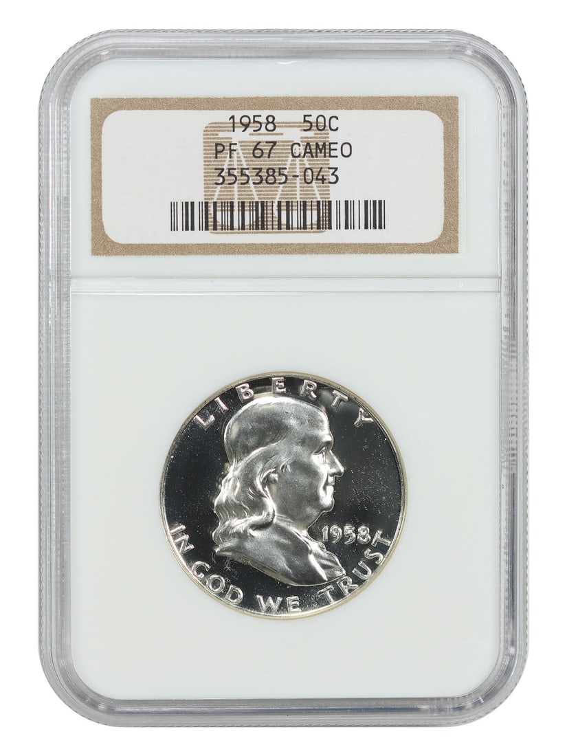1958 50C NGC PR67CAM - Franklin Half Dollar: 1958 50C NGC PR67CAM - Franklin Half Dollar The 1958 50C NGC PR67CAM Franklin Half Dollar is a stunning example of American numismatics, boasting a high level of detail and luster. Certified by the Nu