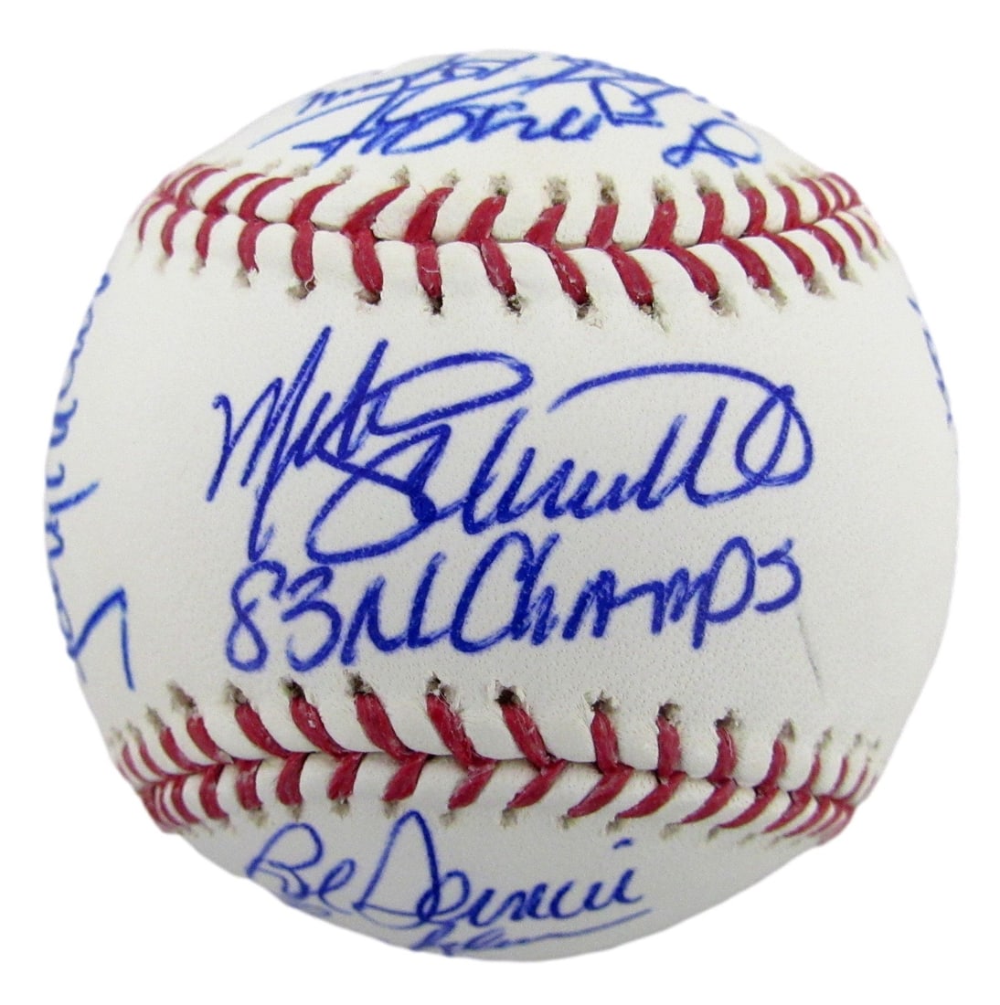 1983 NL Champs Phillies Team Signed by (20) OML Baseball Rose Schmidt HOF 212598: 1983 NL Champs Phillies Team Signed by (20) OML Baseball Rose Schmidt HOF 212598 Signed by 20 members of the 1983 NL Champs Phillies, this 1983 NL Champs Phillies Team Signed Baseball features a rare