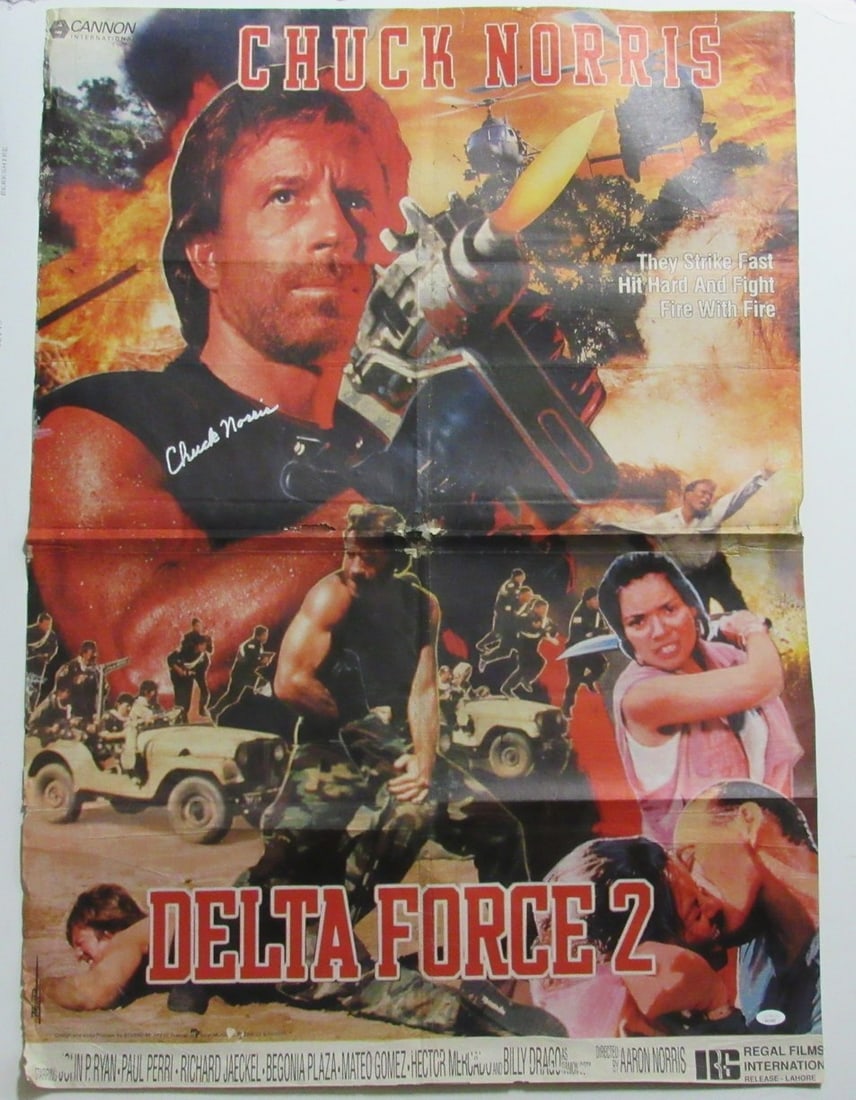 Chuck Norris Autographed Movie Poster 27x38 "Delta Force 2" Movie JSA: Chuck Norris Autographed Movie Poster 27x38 "Delta Force 2" Movie JSA Item Specifics: Industry: Movies Original/Reproduction: Original Autograph Authentication: JSA Product Disclaimer: Not affiliated