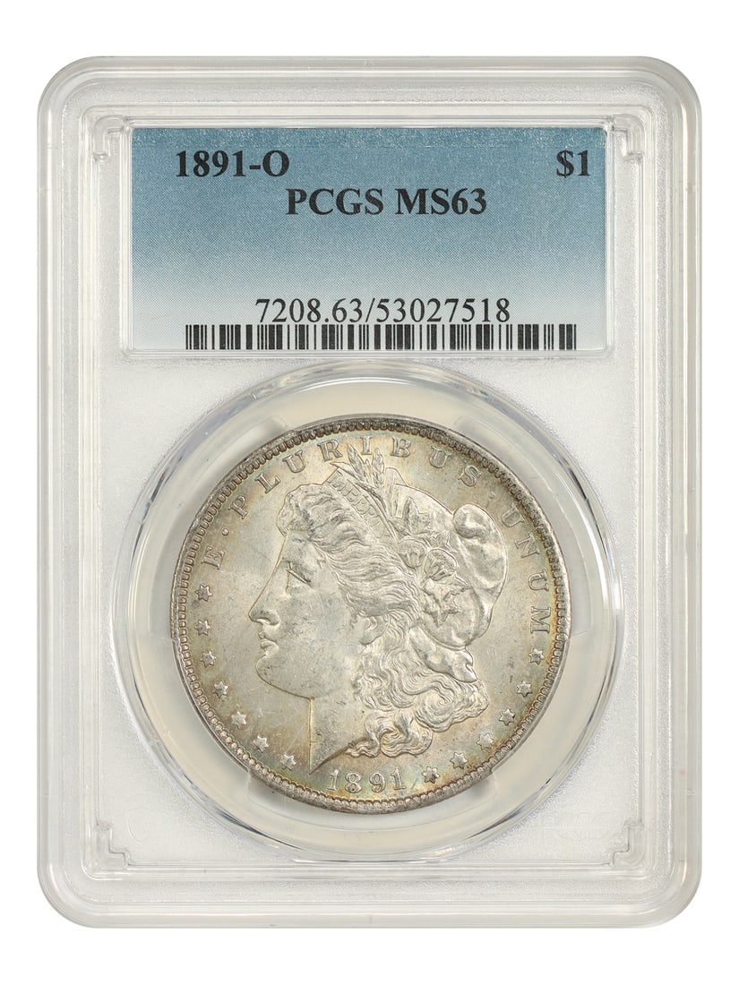 1891-O $1 PCGS MS63 - Morgan Dollar - Desirable O-Mint Morgan: 1891-O $1 PCGS MS63 - Morgan Dollar - Desirable O-Mint Morgan The 1891-O $1 Morgan Dollar is a highly sought-after coin, featuring the iconic design of George T. Morgan. Graded MS63 by PCGS, this coin