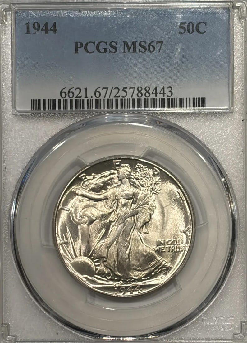 PCGS MS67 HALF DOLLAR LIBERTY 1944: PCGS MS67 HALF DOLLAR LIBERTY 1944 The PCGS MS67 Half Dollar Liberty 1944 is a highly graded uncirculated coin, certified by the Professional Coin Grading Service (PCGS) with a grade of MS 67. This co