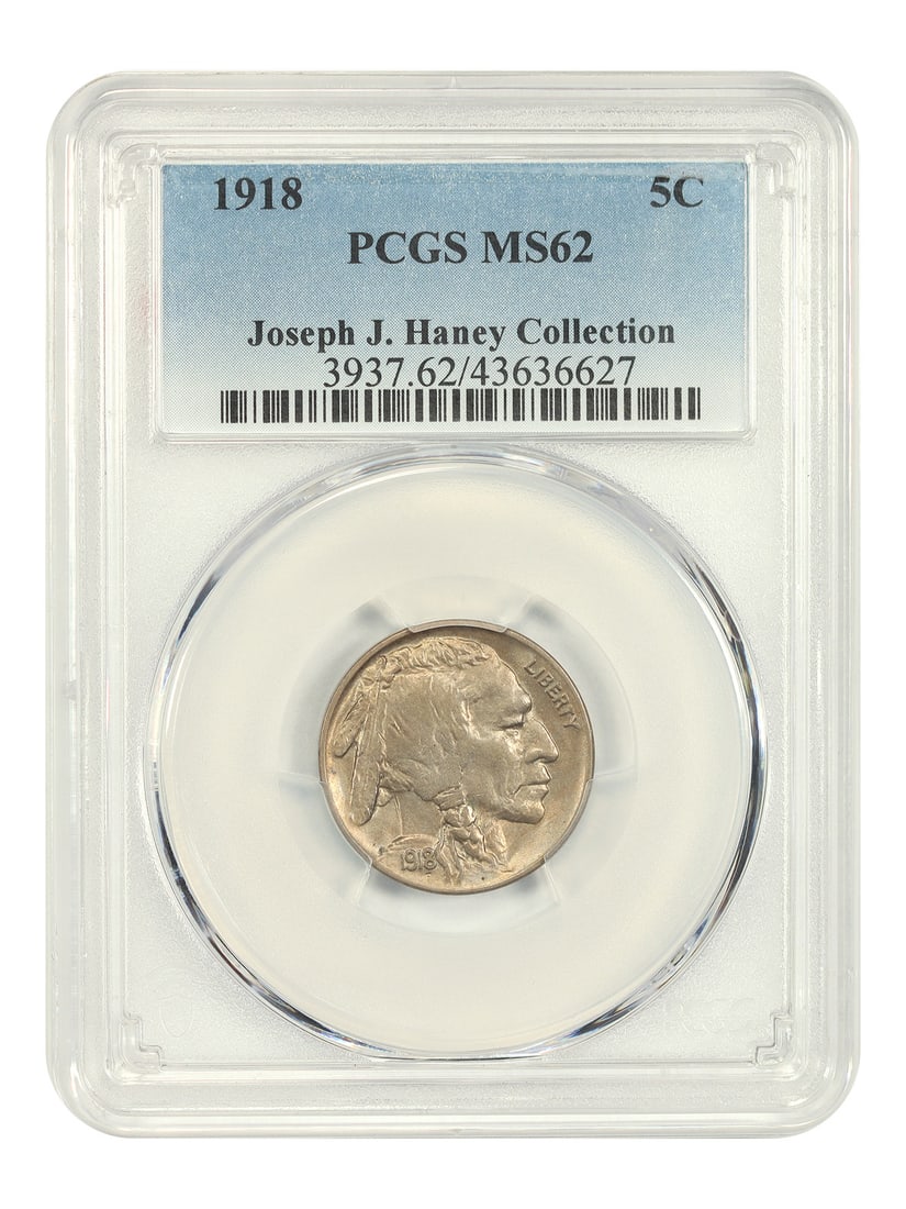 PCGS MS62 ex Joseph J Haney 1918 5C Buffalo Nickel: PCGS MS62 ex Joseph J Haney 1918 5C Buffalo Nickel The PCGS MS62 ex Joseph J Haney 1918 5C Buffalo Nickel is a highly graded uncirculated coin, certified by the Professional Coin Grading Service
