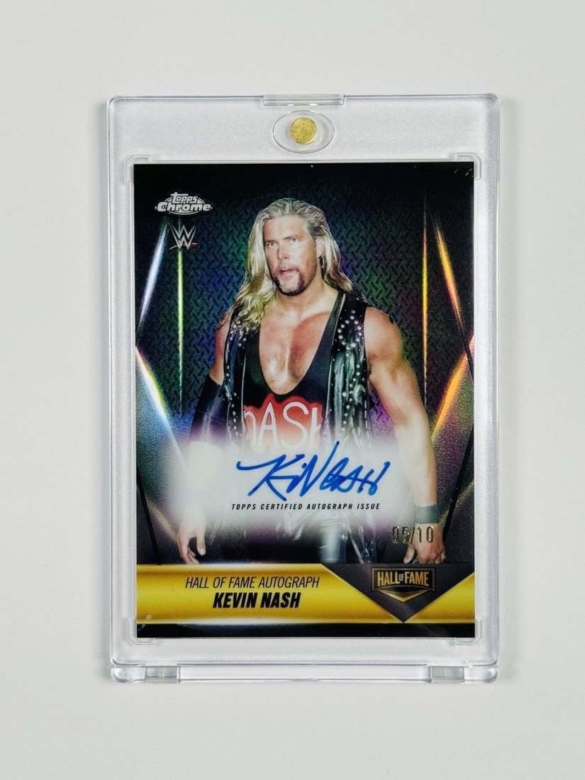 2025 TOPPS CHROME WWE KEVIN NASH #HOF-KE HALL OF FAME AUTO/ 10: 2025 TOPPS CHROME WWE KEVIN NASH #HOF-KE HALL OF FAME AUTO/ 10 Kevin Nash #HOF-KE 2025 Topps Chrome WWE Autograph Card /10. This highly sought-after card features a hard-signed autograph of wrestling