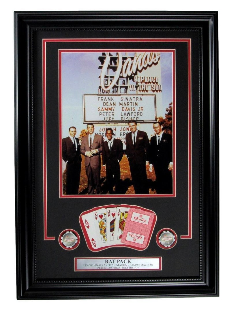 Rat Pack Sinatra/ Martin/ Davis/ Lawford/ Bishop Unsigned 11x14 Photo Framed 165822: Rat Pack Sinatra/ Martin/ Davis/ Lawford/ Bishop Unsigned 11x14 Photo Framed 165822 This 11x14 photo of the Rat Pack, featuring Frank Sinatra, Dean Martin, Sammy Davis Jr., Peter Lawford, and Joey Bis