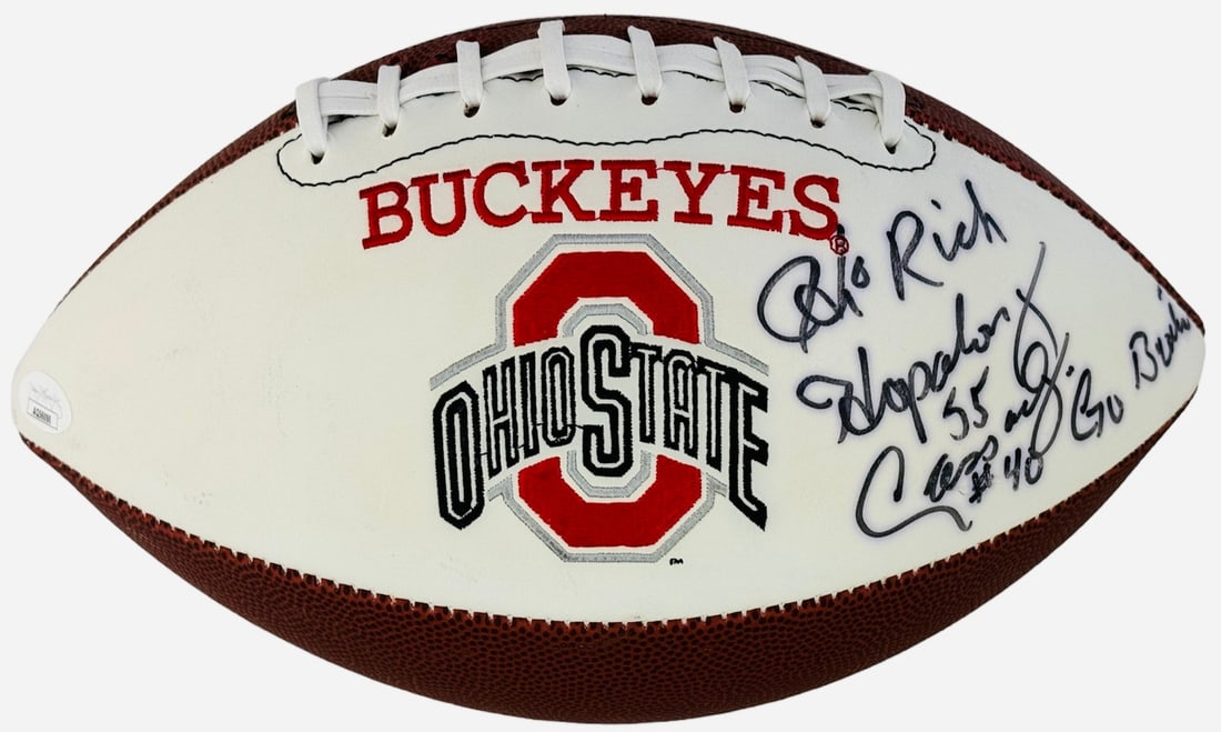 Cassady Football Ohio State Autographed Hopalong: Cassady Football Ohio State Autographed Hopalong Hopalong Cassady, the legendary Ohio State football player, has signed this football in black sharpie with the inscription "Hi Rich Go Bucks". This uni