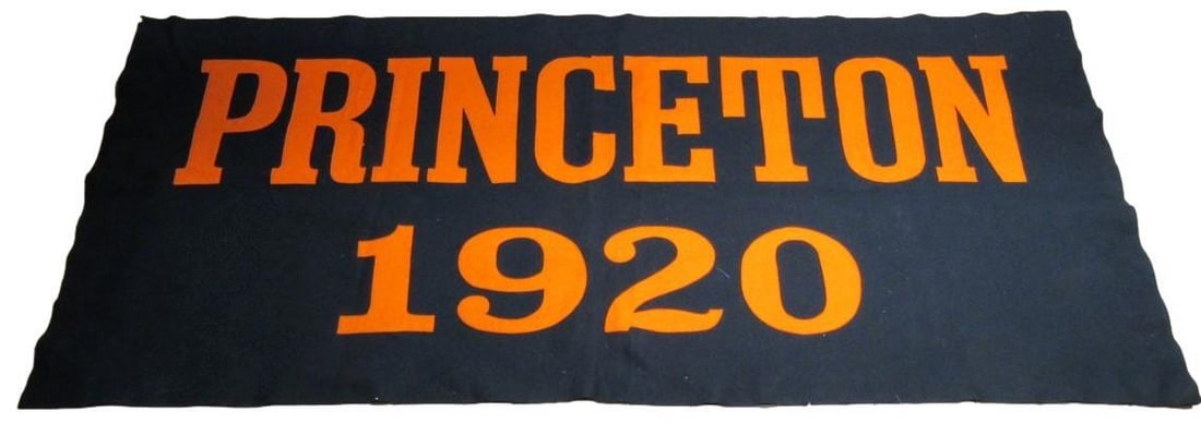 Vintage 1920 Princeton 68x33 Black/ Orange Felt Banner 184946: Vintage 1920 Princeton 68x33 Black/ Orange Felt Banner 184946 The 1920 Princeton 68x33 Black/Orange Felt Banner features a striking design and bears the signature of Earle Bruce, the legendary Ohio St