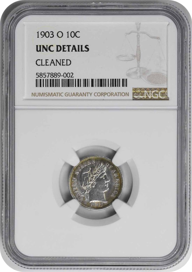 1903-O Barber Silver Dime UNC Details Cleaned NGC (1 of 1)