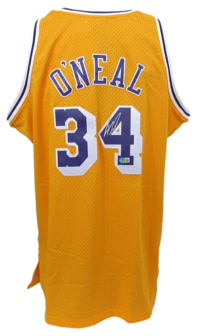 Mitchell Ness Jersey Autographed Beckett Shaquille O'Neal Lakers HOF: Mitchell Ness Jersey Autographed Beckett Shaquille O'Neal Lakers HOF Authentic Beckett-graded jersey from the Los Angeles Lakers, signed by basketball legend Shaquille O'Neal, officially recognized as