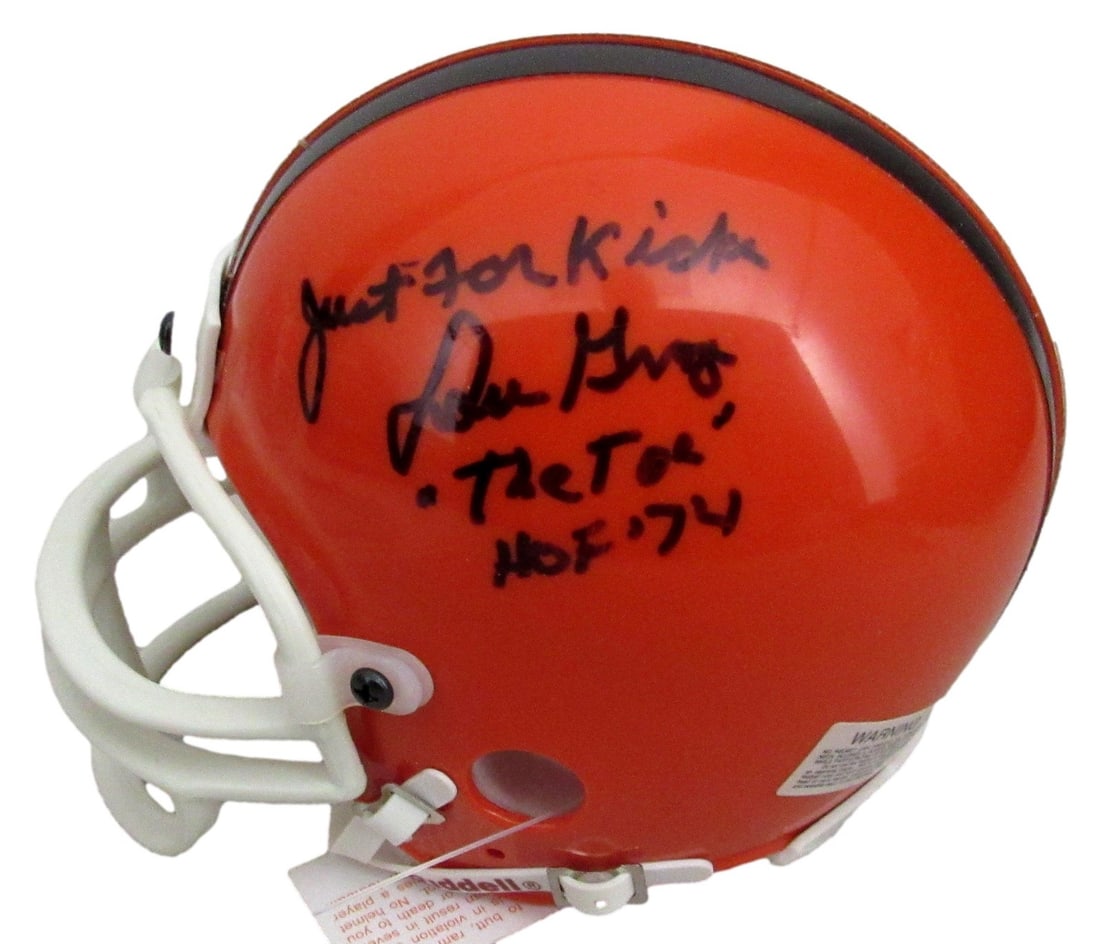 Signed Football Helmet By Lou Groza Browns HOF Inscribed JSA: Signed Football Helmet By Lou Groza Browns HOF Inscribed JSA Item Specifics: Original/Reprint: Original Product: Helmet Sport: Football Product Disclaimer: Not affiliated with any team or league. Sign