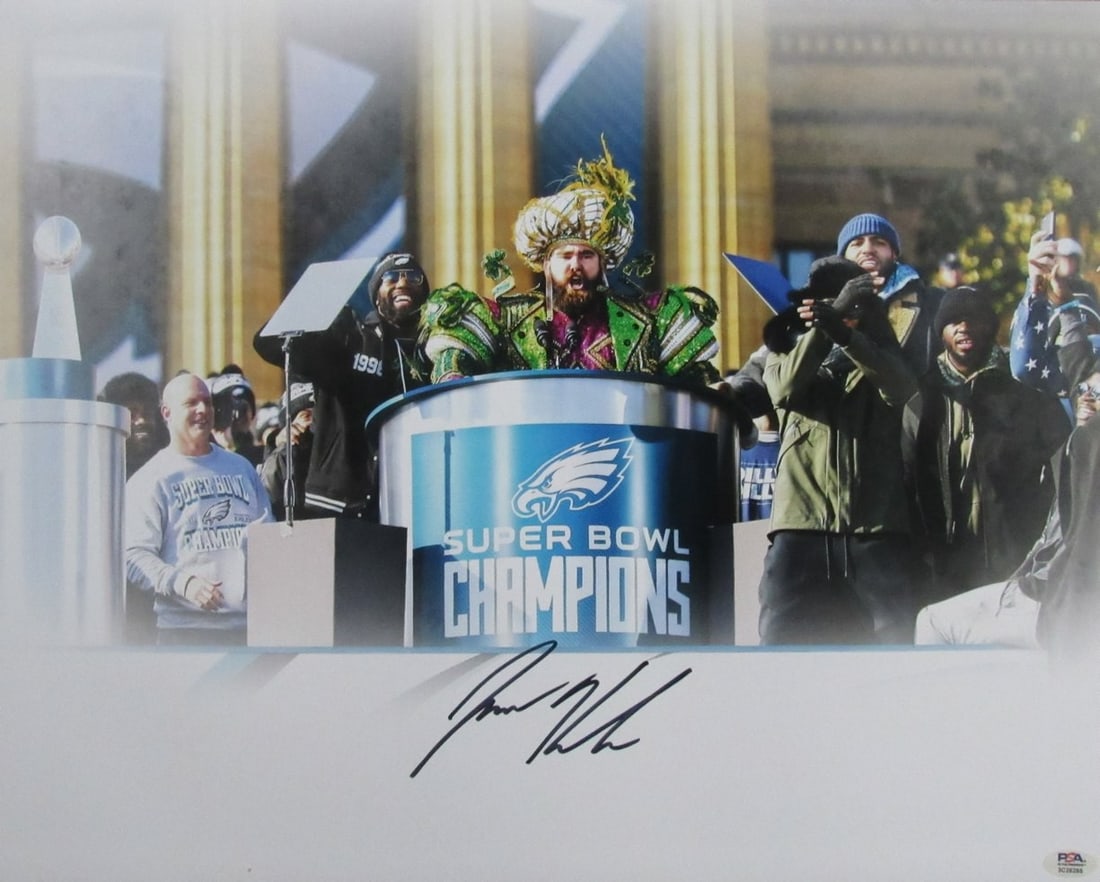 Jason Kelce Philadelphia Eagles Signed/ Auto 16x20 Podium Photo PSA/ DNA 190360 (1 of 3)