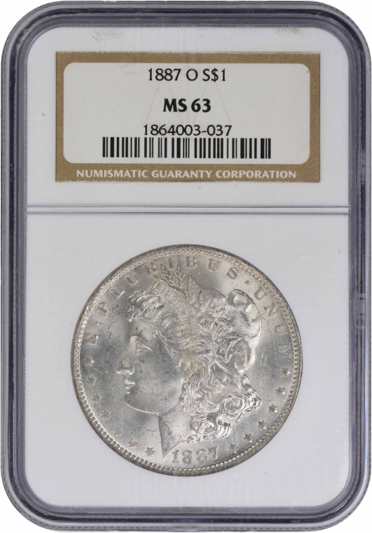 Morgan Silver Dollar MS63 NGC 1887: Morgan Silver Dollar MS63 NGC 1887 MS63 Morgan Silver Dollar from 1887, certified by the NGC, showcases its 90% silver and 10% copper composition, a characteristic of the iconic Morgan design. With a 