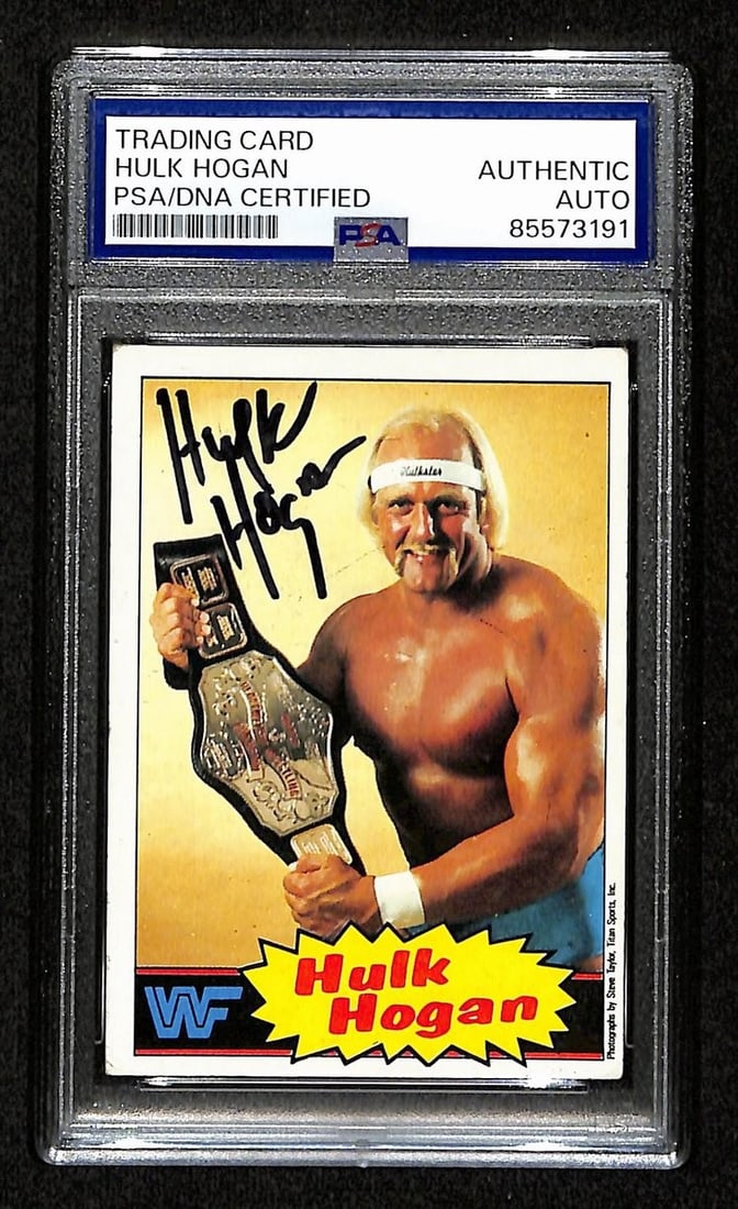 Hulk Hogan Signed/ Autographed On Card 1985 TOPPS WWF RC Card #1 PSA/ DNA 198800: Hulk Hogan Signed/ Autographed On Card 1985 TOPPS WWF RC Card #1 PSA/ DNA 198800 Item Specifics: Original/Reprint: Original Product: Photo Sport: Wrestling Product Disclaimer: Not affiliated with any 