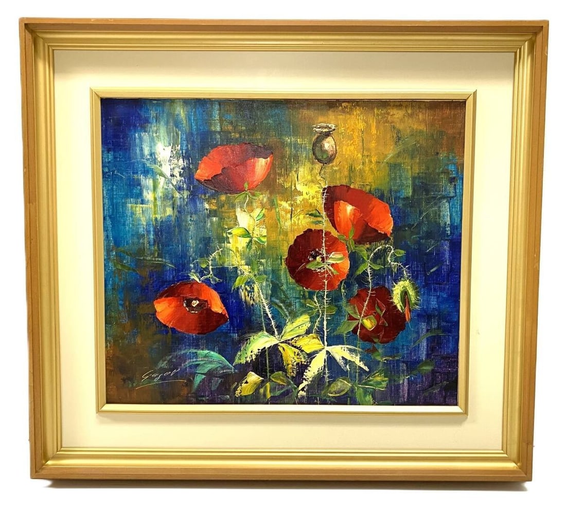 Bernhard Gagel Poppies Original Oil Painting F10 w/ Framed Signed Germany (1 of 10)