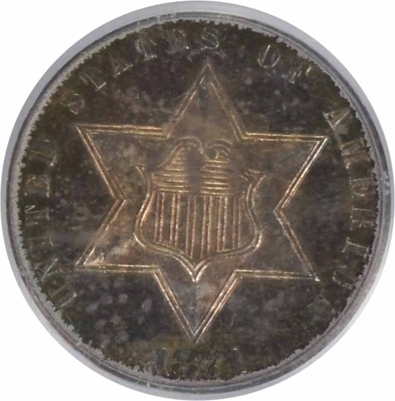 1871 Three Cent Silver PR64 PCGS (CAC) - 2