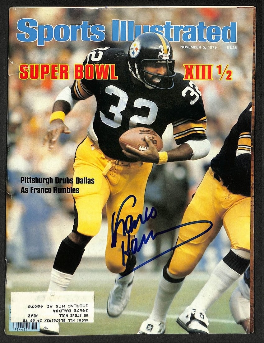 Signed Franco Harris Beckett 1979 Sports Illustrated Magazine: Signed Franco Harris Beckett 1979 Sports Illustrated Magazine Signed Franco Harris Beckett 1979 Sports Illustrated Magazine bears the signature of Franco Harris, a legendary football player, in a