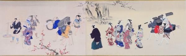 Miyagawa Choshun Ukiyo e Print Shinbi Shoin 1918 Plum Blossom Dance Scroll: Miyagawa Choshun Ukiyo e Print Shinbi Shoin 1918 Plum Blossom Dance Scroll Item Specifics: Artist: Miyagawa Choshun Subject: Ukiyo-e Material: Paper Style: Japanese Size: 23.5 x 77.5 cm Year Of Produc
