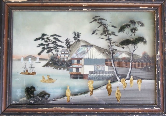 Antique Garasu e Seaside Art Framed Japanese Landscape: Antique Garasu e Seaside Art Framed Japanese Landscape Item Specifics: Artist: Unknown Subject: Seaside Landscape Material: Glass Painting Style: Japanese Year Of Production: 2010 Product Disclaimer: 