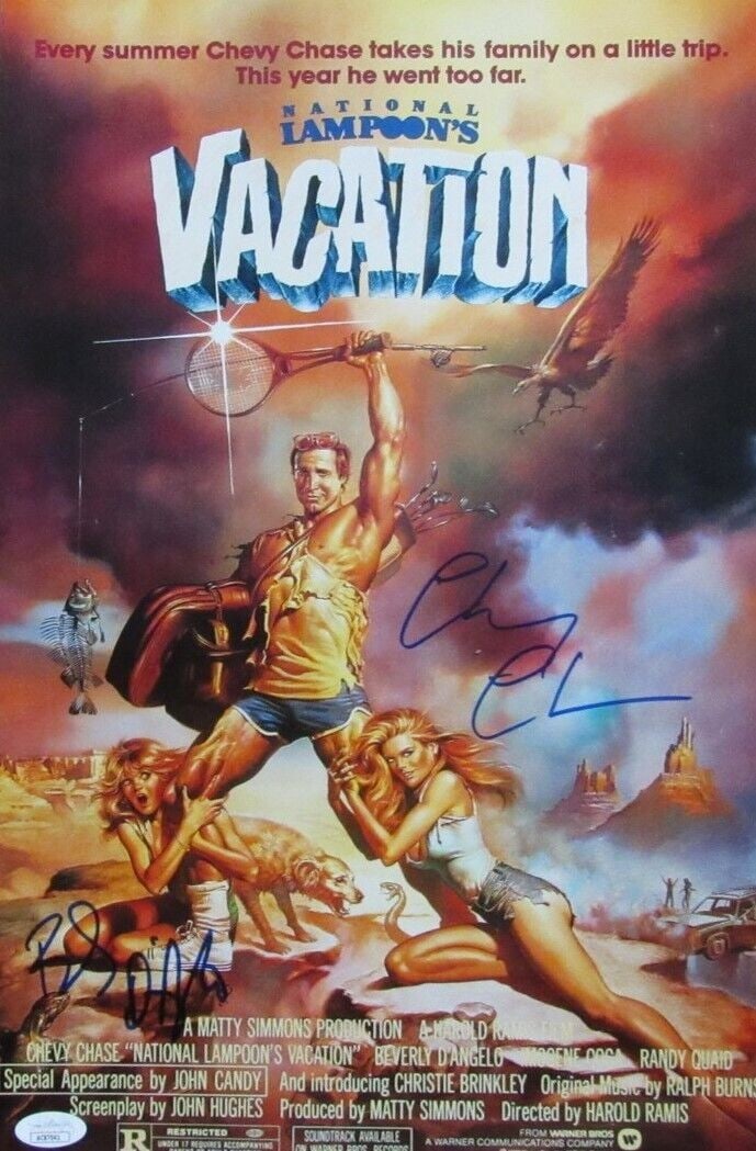 Multi-Signed 11x17 Movie Poster "Vacation" by Chevy Chase and Beverly D'Angelo: Multi-Signed 11x17 Movie Poster "Vacation" by Chevy Chase and Beverly D'Angelo This 11x17 movie poster from the classic comedy "Vacation" features a signature from Chevy Chase and a co-signature from