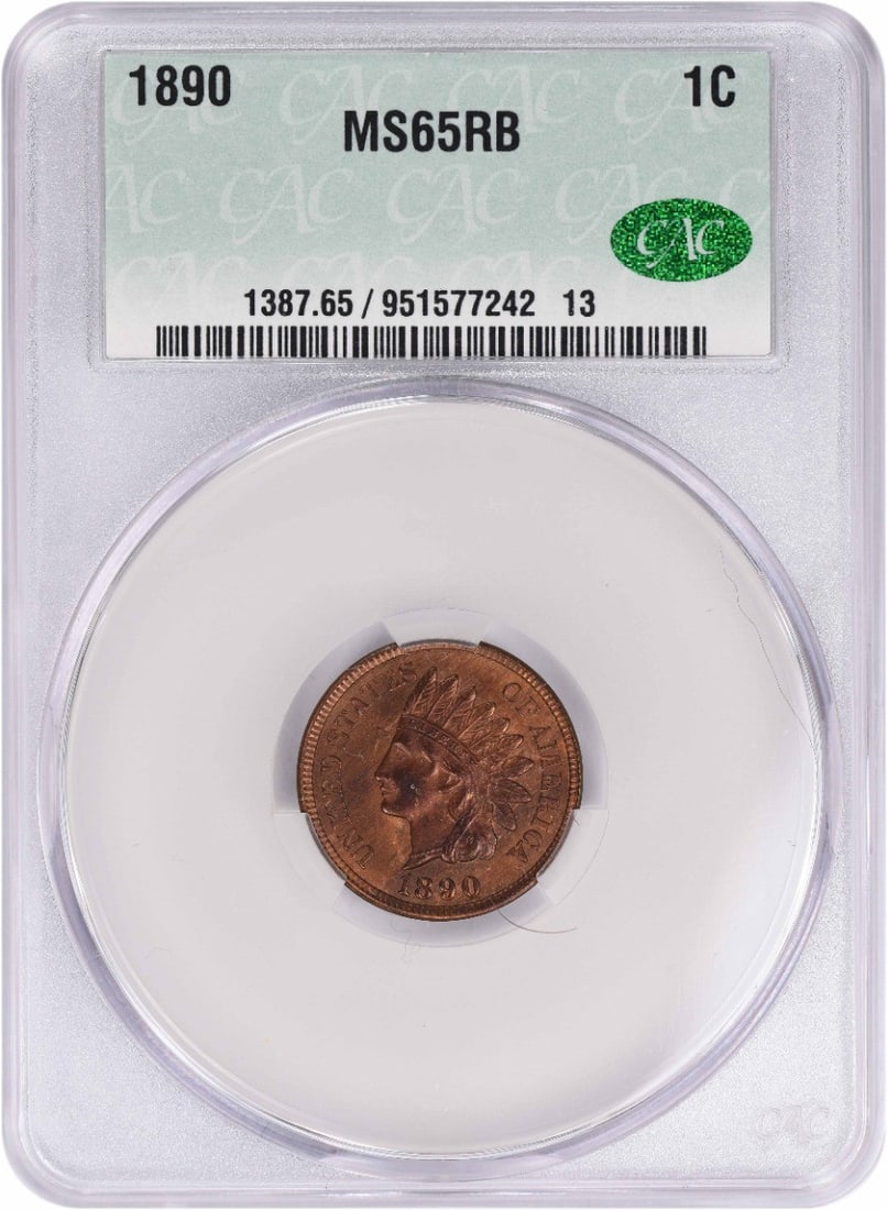 Indian Cent MS65RB CACG: Indian Cent MS65RB CACG The 1890 Indian Cent MS65RB CACG is a highly graded, uncirculated coin with a rich history. Certified by CACG, this coin boasts a stunning MS65 grade, indicating its exceptiona