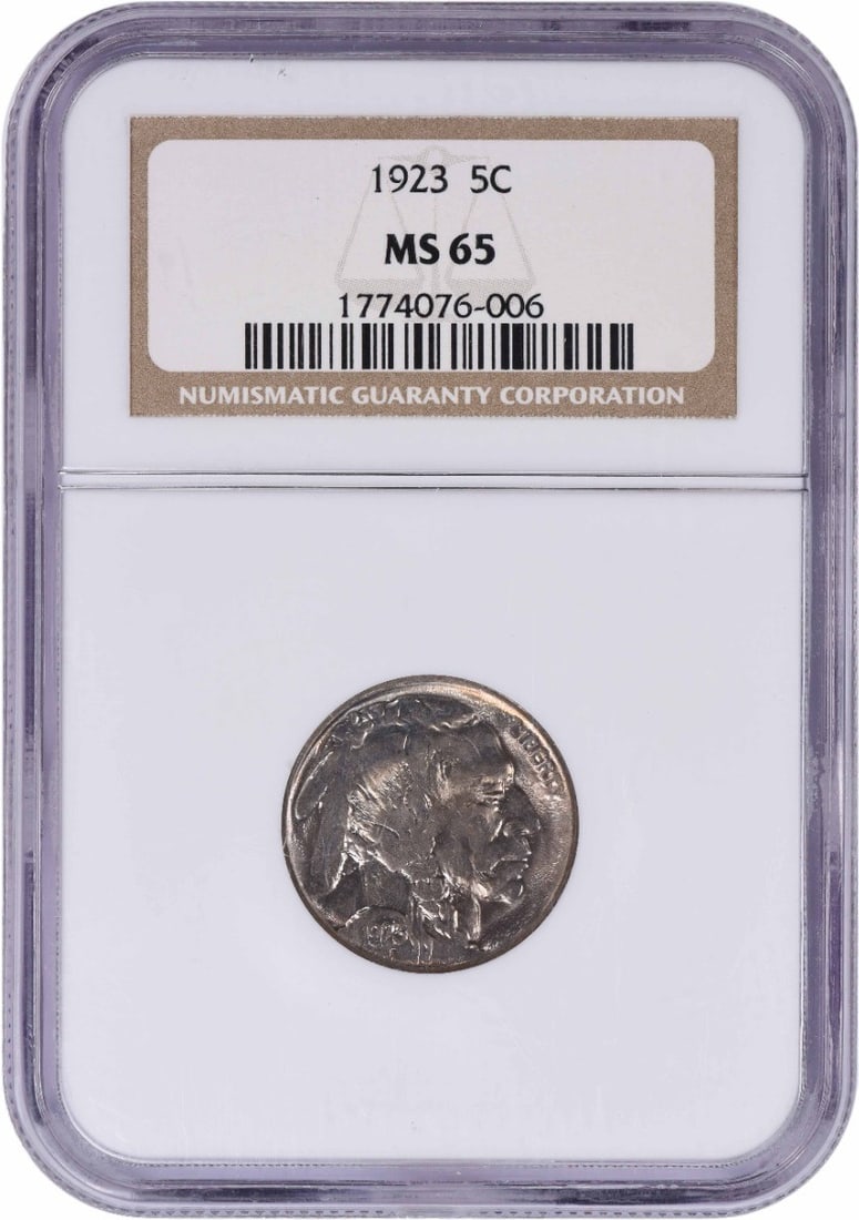1923 Buffalo Nickel MS65 NGC: 1923 Buffalo Nickel MS65 NGC The 1923 Buffalo Nickel MS65 NGC is a highly graded uncirculated example of this iconic coin, boasting a MS65 grade from the Numismatic Guaranty Corporation. With its dist