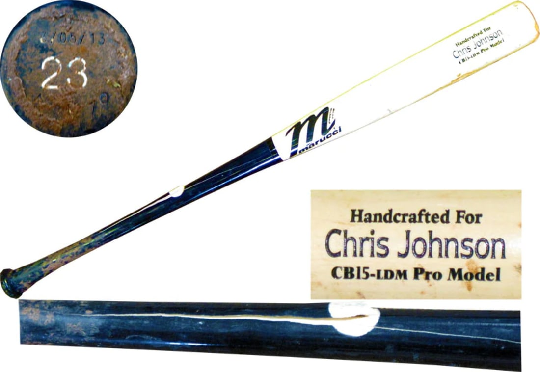 Chris Johnson Cracked Game Used Bat: Chris Johnson Cracked Game Used Bat This Chris Johnson Unsigned Cracked Game Used Bat features a Marucci CB15-LDM Pro Model Bat with excellent use, showcasing the bat's durability and performance capa