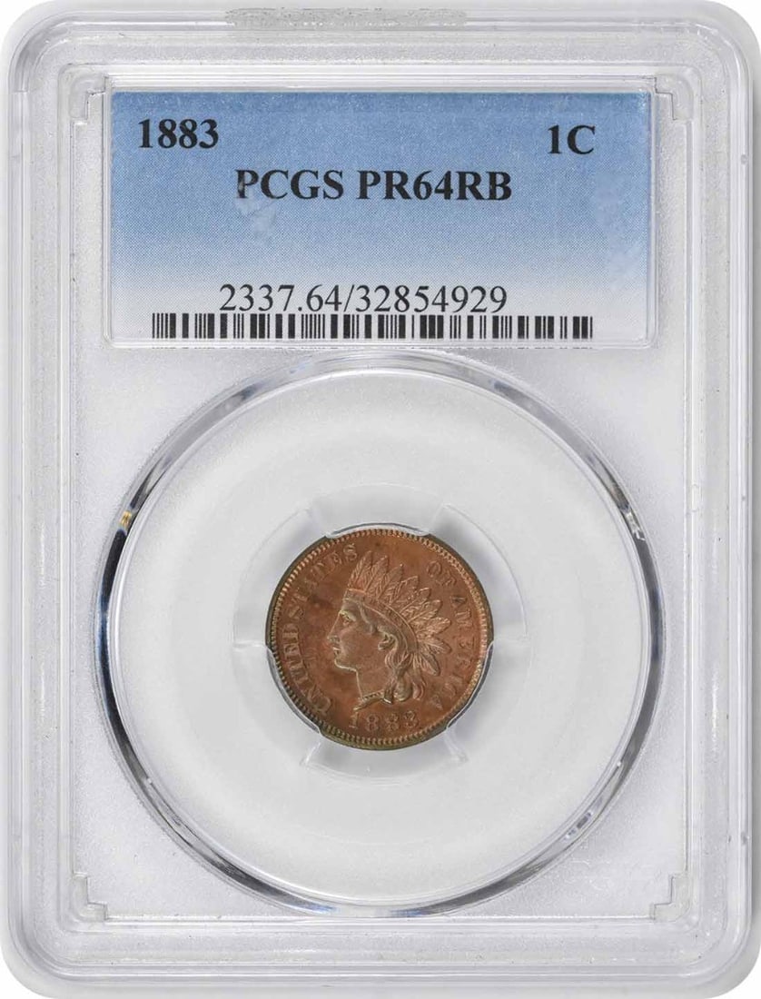1883 Indian Cent PR64RB PCGS: 1883 Indian Cent PR64RB PCGS The 1883 Indian Cent PR64RB PCGS is a highly detailed Proof coin, certified by the PCGS as being in PR64RB condition. Its striking proof mint marks and copper composition 