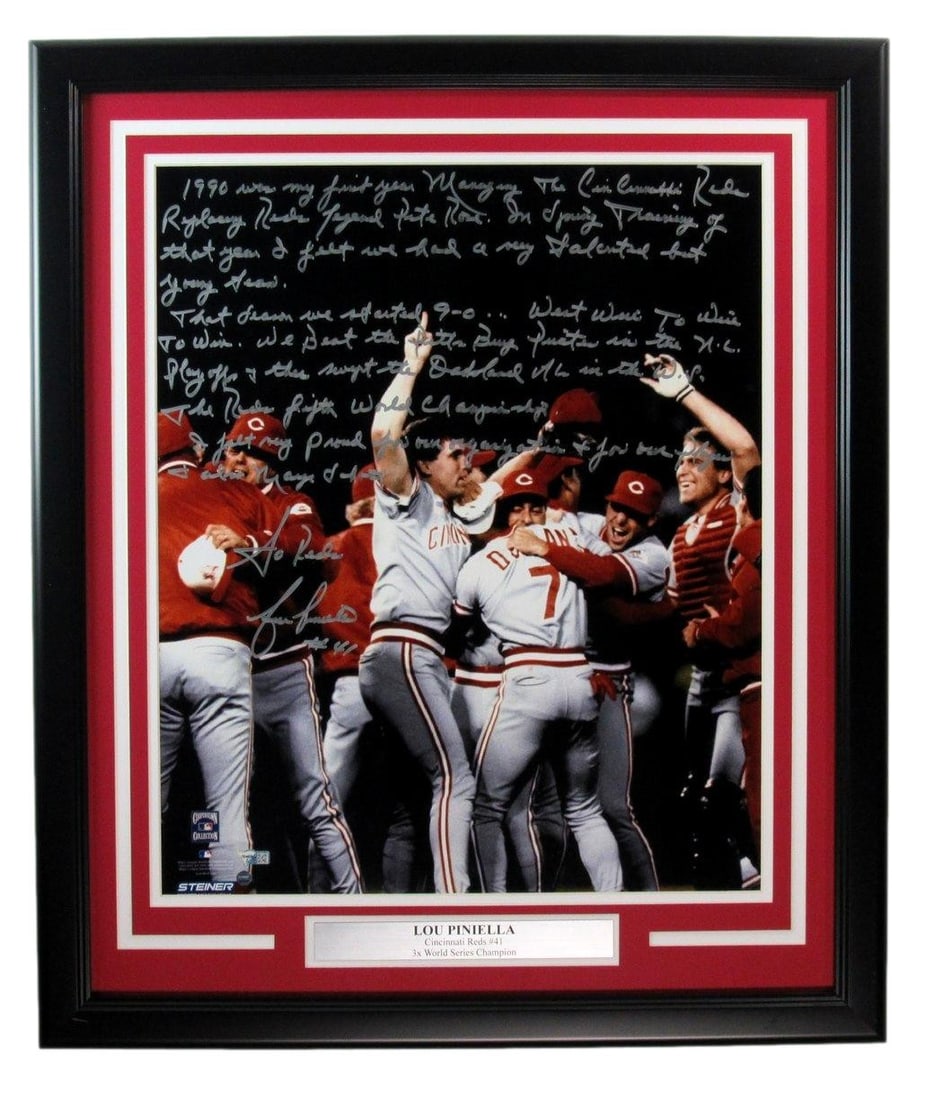 Hand Inscribed Reds Fanatics Photo 16x20 Framed Autographed Lou Piniella: Hand Inscribed Reds Fanatics Photo 16x20 Framed Autographed Lou Piniella Item Specifics: Autograph Authentication: Beckett Authentication Services (BAS) Original/Reprint: Original Product: Photo Signe