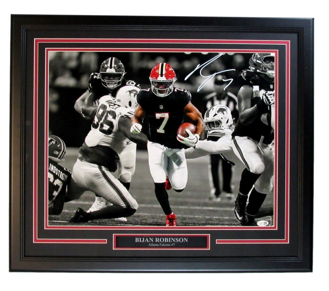Signed 16x20 Framed Photo Autographed Bijan Robinson Atlanta Falcons: Signed 16x20 Framed Photo Autographed Bijan Robinson Atlanta Falcons Item Specifics: Autograph Authentication: James Spence Authentication (JSA) Original/Reprint: Original Product: Photo Sport:
