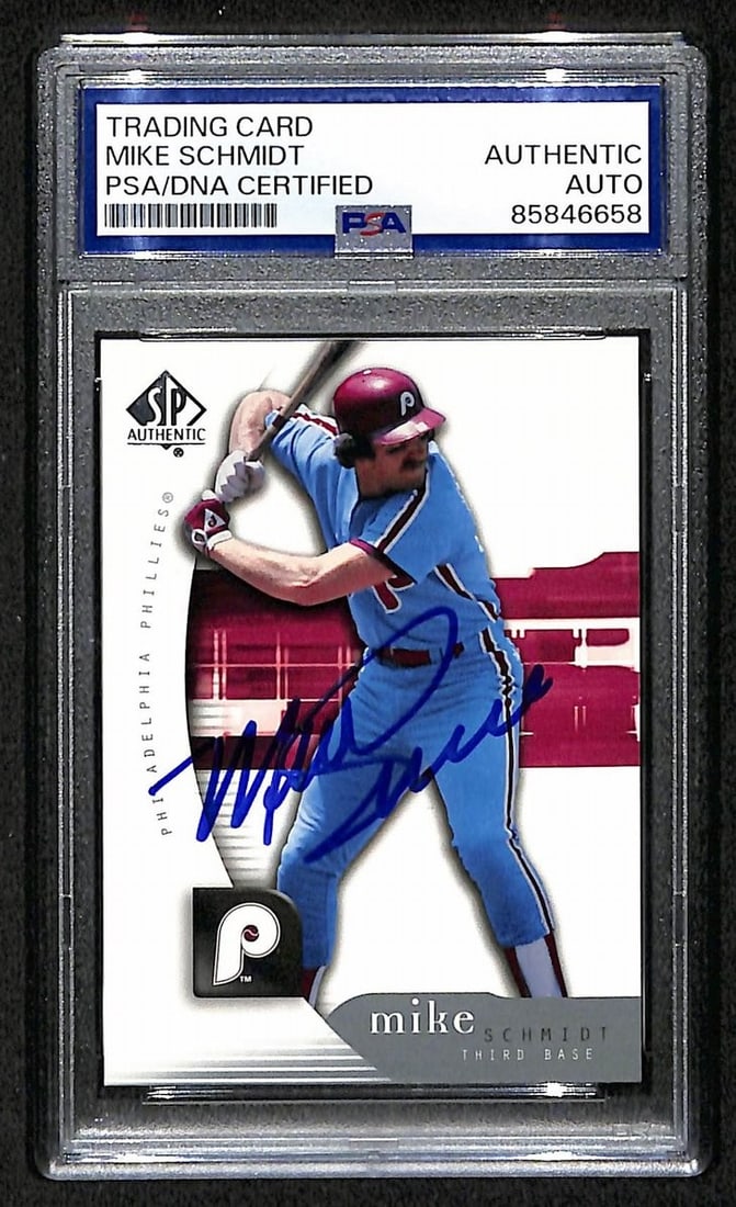 Mike Schmidt 2005 Upper Deck SP Card #72 Phillies HOF Signed PSA/ DNA 209378: Mike Schmidt 2005 Upper Deck SP Card #72 Phillies HOF Signed PSA/ DNA 209378 Mike Schmidt 2005 Upper Deck SP Card #72 Phillies HOF Signed PSA/ DNA 209378 bears a signature from the legendary baseball