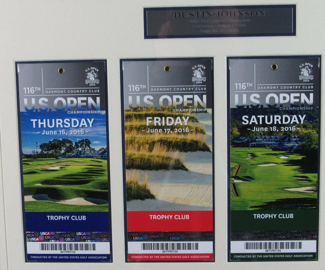 US Open Ticket Framed Collage Dustin Johnson Unsigned - 2