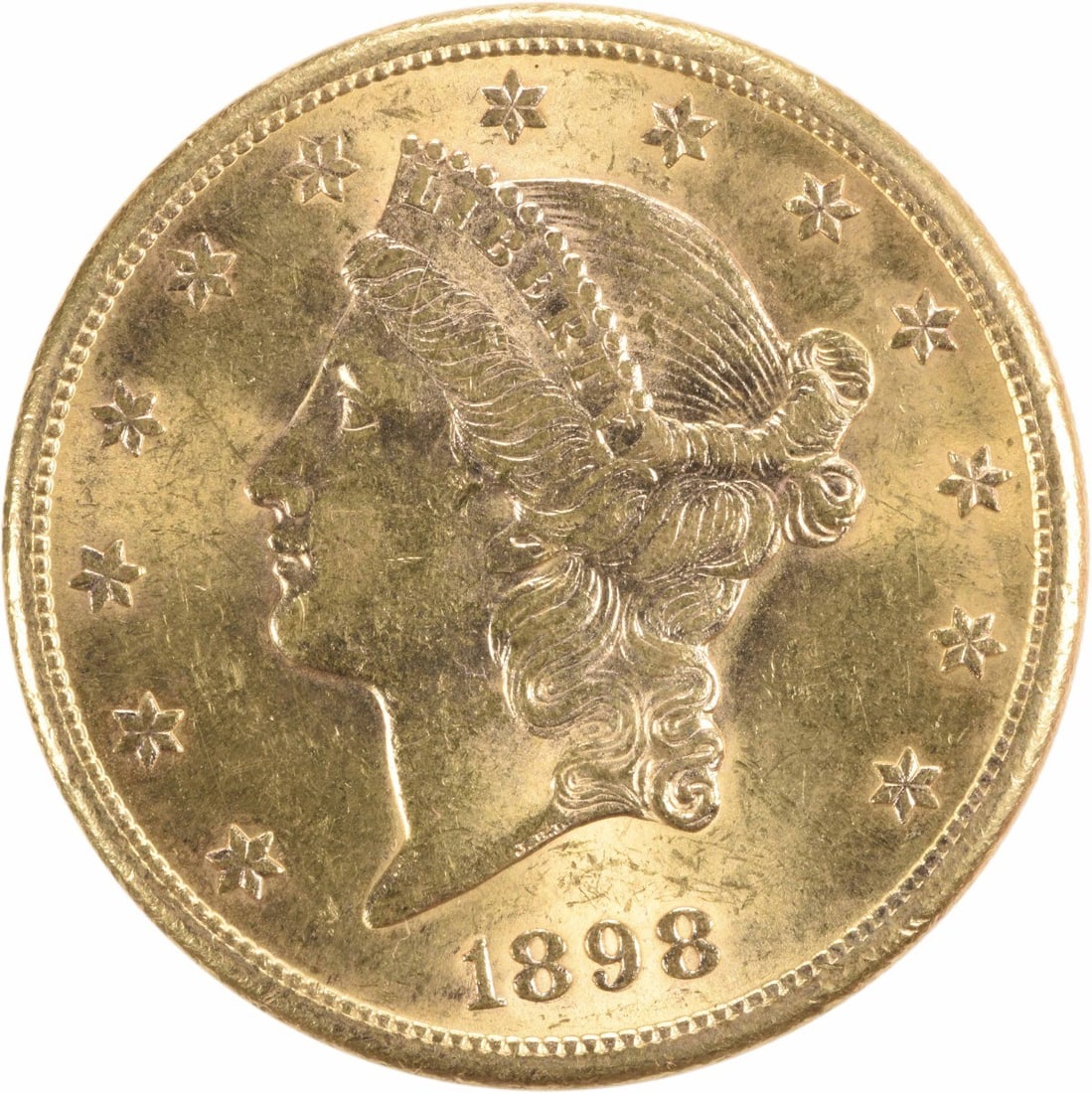 $20 Gold Liberty Head 1898-S BU Uncertified: $20 Gold Liberty Head 1898-S BU Uncertified The 1898-S Gold Liberty Head $20 coin is a beautifully crafted piece of American history, featuring a stunning design and a rich gold composition. This
