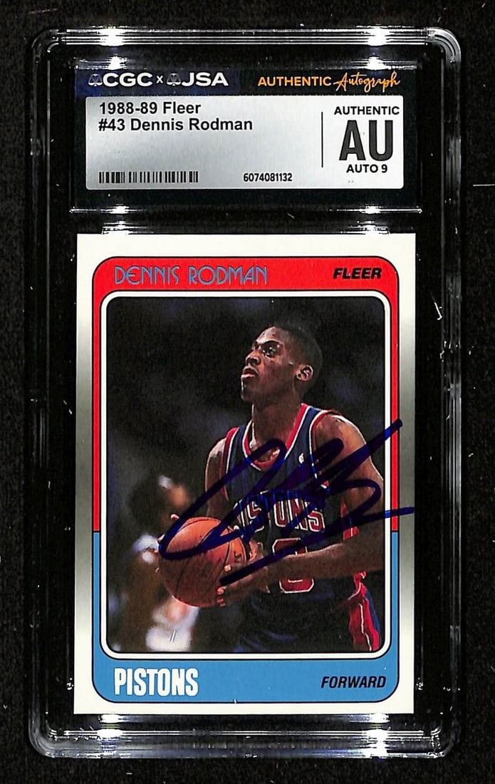 Dennis Rodman HOF Signed 1988-89 Fleer RC Card #43 Pistons CGC/ JSA 200691: Dennis Rodman HOF Signed 1988-89 Fleer RC Card #43 Pistons CGC/ JSA 200691 Item Specifics: Original/Reprint: Original Product: Photo Product Disclaimer: Not affiliated with any team or league. Signatu