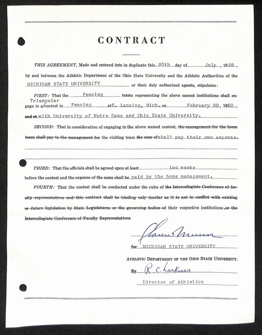 Biggie Munn HOF Michigan State Head Coach Signed/ Auto Contract JSA BA199643: Biggie Munn HOF Michigan State Head Coach Signed/ Auto Contract JSA BA199643 Signed by Biggie Munn, a legendary Michigan State Head Coach, this auto contract bears the unmistakable mark of his presenc