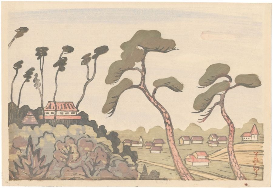 Japanese Woodblock Original Print Scene Suburban Nagase Yoshiro (1 of 1)