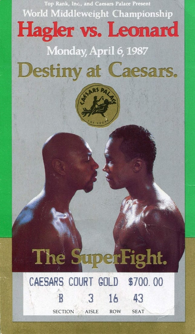 Marvin Hagler vs. Sugar Ray Leonard April 6, 1987 World Middleweight Championshi (1 of 1)