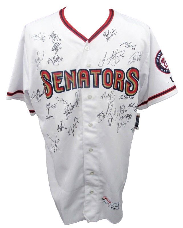Senators Wilson Baseball Jersey 26 Autographed Harrisburg Team 2022: Senators Wilson Baseball Jersey 26 Autographed Harrisburg Team 2022 Signed by Harrisburg Senators player, this 2022 baseball jersey features the Senators' logo and player number 26, a unique piece for
