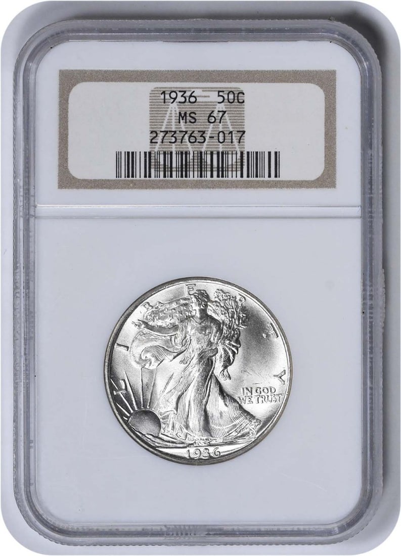 1936 Walking Liberty Silver Half Dollar MS67 NGC: 1936 Walking Liberty Silver Half Dollar MS67 NGC The 1936 Walking Liberty Silver Half Dollar is a stunning example of American numismatic art, featuring the iconic design of Adolph Alexander Weinman. 